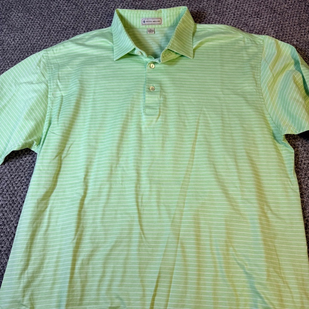 Peter Millar Polo Shirts Bundle Size L Green Blue Striped 100% Cotton 2 Pack - Picture 5 of 13